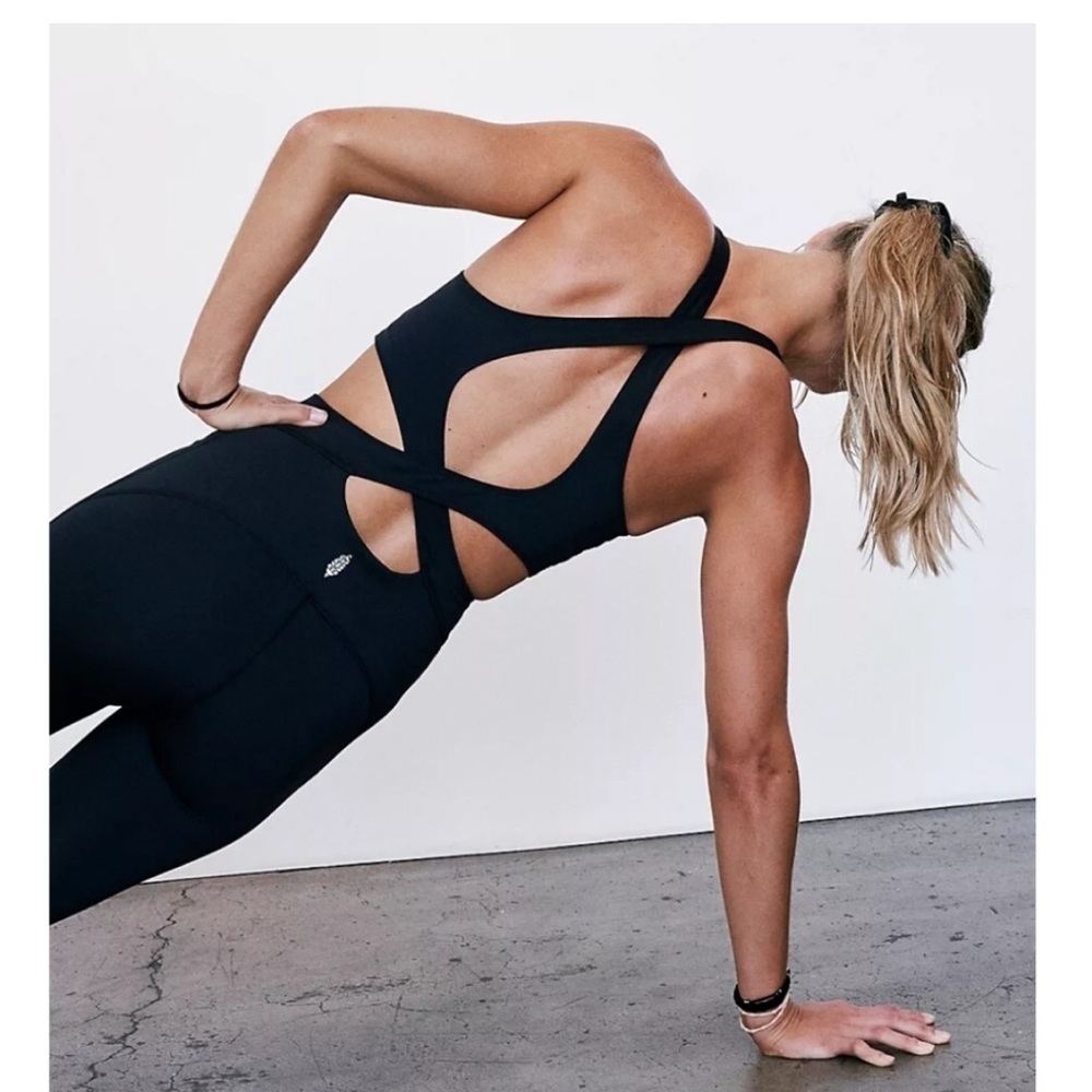 Free People movement back it up jumpsuit black open back criss cross Strap NWOT - Picture 6 of 6